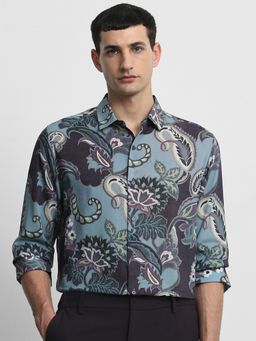 Mufti - Men Charcoal Paisley Slim Fit Shirt