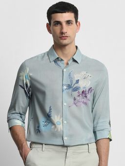 Mufti - Men Green Floral Slim Fit Shirt