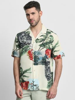 Mufti - Men Olive Printed Relaxed Fit Shirt