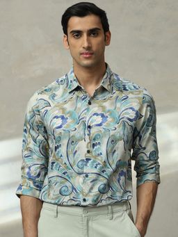 Mufti - Men Teal Abstract Slim Fit Shirt