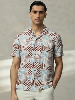 Mufti - Men Brown Abstract Relaxed Fit Shirt