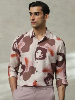 Mufti - Men Beige Abstract Slim Fit Shirt