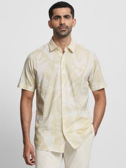 Mufti - Men Beige Abstract Slim Fit Shirt