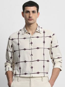 Mufti - Men Off White Geometric Slim Fit Shirt