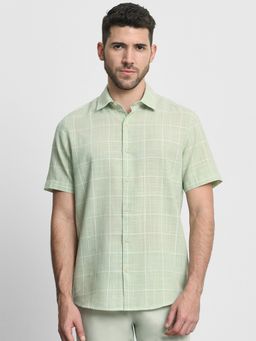 Mufti - Men Green Checks Slim Fit Shirt