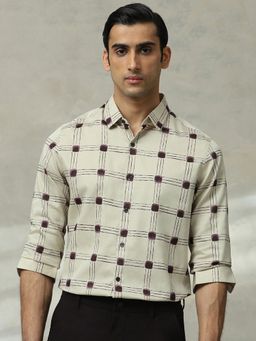Mufti - Men Beige Checks Slim Fit Shirt