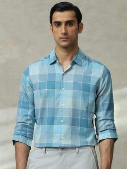 Mufti - Men Teal Checks Slim Fit Shirt