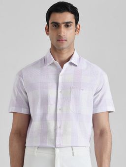 Mufti - Men Purple Checks Slim Fit Shirt