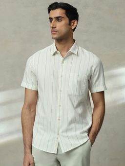 Mufti - Men Off White Stripes Slim Fit Shirt
