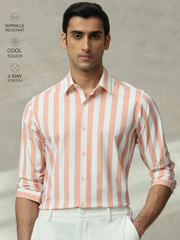 Mufti - Men Peach Stripes Slim Fit Shirt