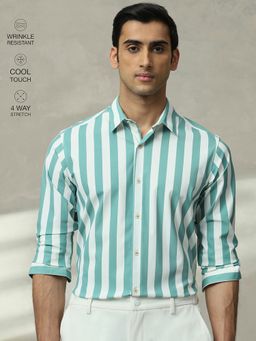 Mufti - Men Teal Stripes Slim Fit Shirt