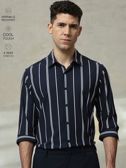 Mufti - Men Navy Blue Stripes Slim Fit Shirt