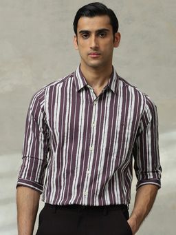 Mufti - Men Purple Stripes Slim Fit Shirt