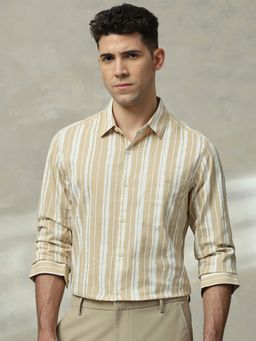 Mufti - Men Beige Stripes Slim Fit Shirt