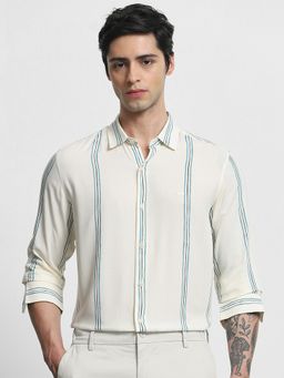 Mufti - Men Off White Stripes Slim Fit Shirt
