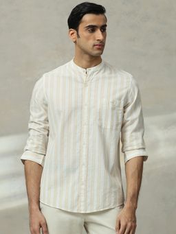 Mufti - Men Beige Stripes Slim Fit Shirt