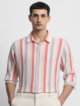 Mufti - Men Pink Stripes Slim Fit Shirt