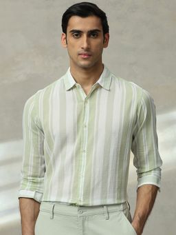 Mufti - Men Green Stripes Slim Fit Shirt
