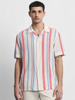 Mufti - Men Off White Stripes Relaxed Fit Shirt