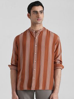 Mufti - Men Rust Stripes Slim Fit Shirt