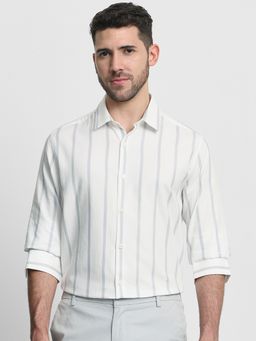 Mufti - Men White Stripes Slim Fit Shirt