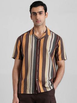 Mufti - Men Brown Stripes Slim Fit Shirt