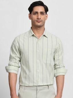 Mufti - Men Green Stripes Slim Fit Shirt