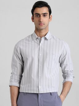 Mufti - Men Grey Stripes Slim Fit Shirt