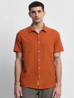 Mufti - Men Rust Geometric Slim Fit Shirt