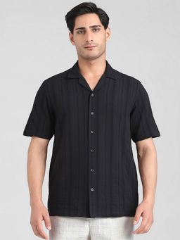 Mufti - Men Black Self Design Relaxed Fit Shirt
