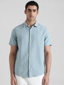 Mufti - Men Blue Self Design Slim Fit Shirt