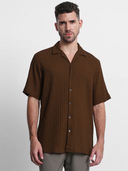 Mufti - Men Brown Stripes Relaxed Fit Shirt