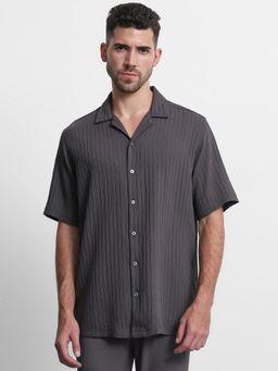 Mufti - Men Charcoal Solid Relaxed Fit Shirt