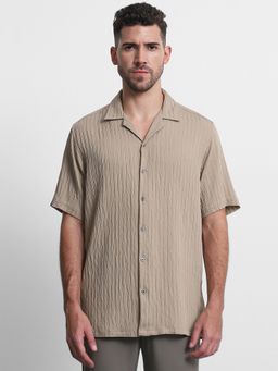 Mufti - Men Beige Solid Relaxed Fit Shirt
