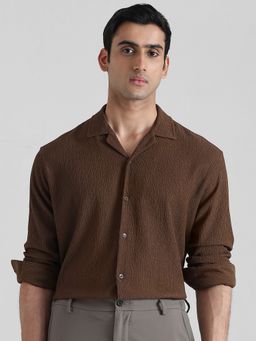 Mufti - Men Brown Textured Slim Fit Shirt