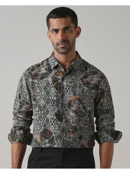 Mufti - Men Green Geometric Slim Fit Shirt