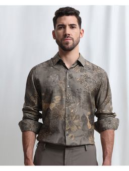 Mufti - Men Grey Floral Slim Fit Shirt