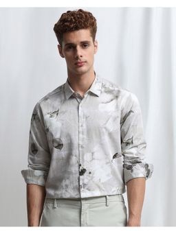 Mufti - Men Green Abstract Slim Fit Shirt