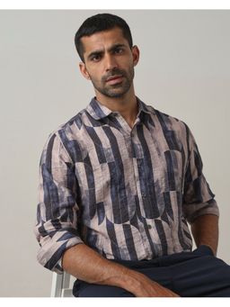 Mufti - Men Navy Blue Abstract Slim Fit Shirt