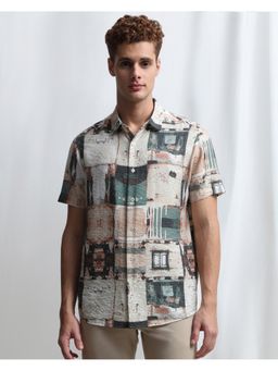 Mufti - Men Green Abstract Slim Fit Shirt