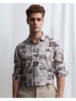 Mufti - Men Beige Abstract Slim Fit Shirt
