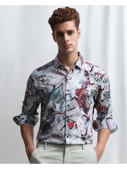 Mufti - Men Aqua Floral Slim Fit Shirt