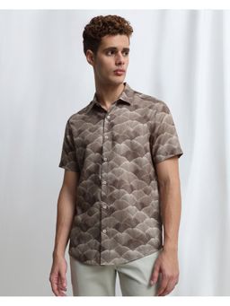 Mufti - Men Brown Abstract Slim Fit Shirt