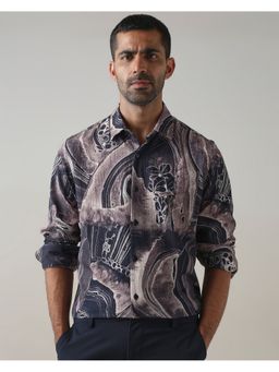 Mufti - Men Navy Blue Abstract Slim Fit Shirt