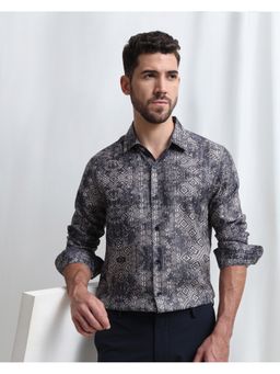 Mufti - Men Navy Blue Geometric Slim Fit Shirt