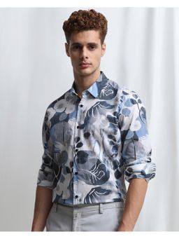 Mufti - Men Blue Floral Slim Fit Shirt