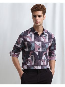 Mufti - Men Purple Abstract Slim Fit Shirt