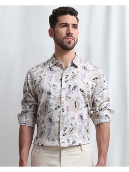 Mufti - Men Beige Floral Slim Fit Shirt