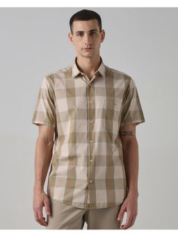 Mufti - Men Olive Checks Slim Fit Shirt
