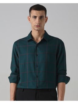 Mufti - Men Teal Checks Slim Fit Shirt